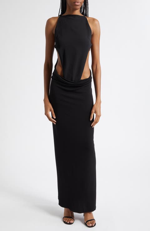 Draped Wool Stretch Crepe Cutout Dress