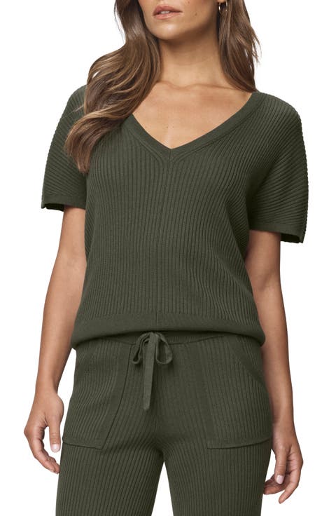 Georgie V-Neck Short Sleeve Rib Sweater