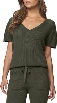Splendid Georgie V-Neck Short Sleeve Rib Sweater