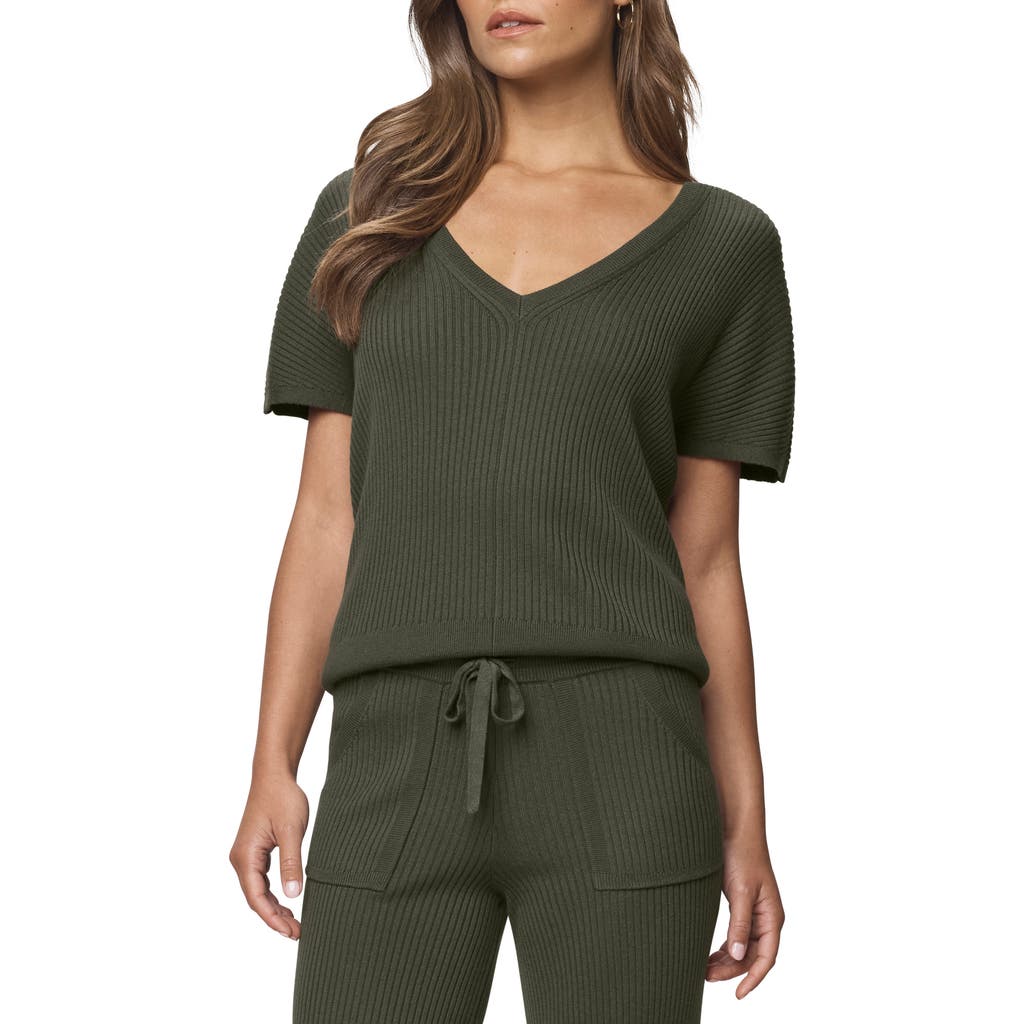 Splendid Georgie V-neck Short Sleeve Rib Sweater In Green