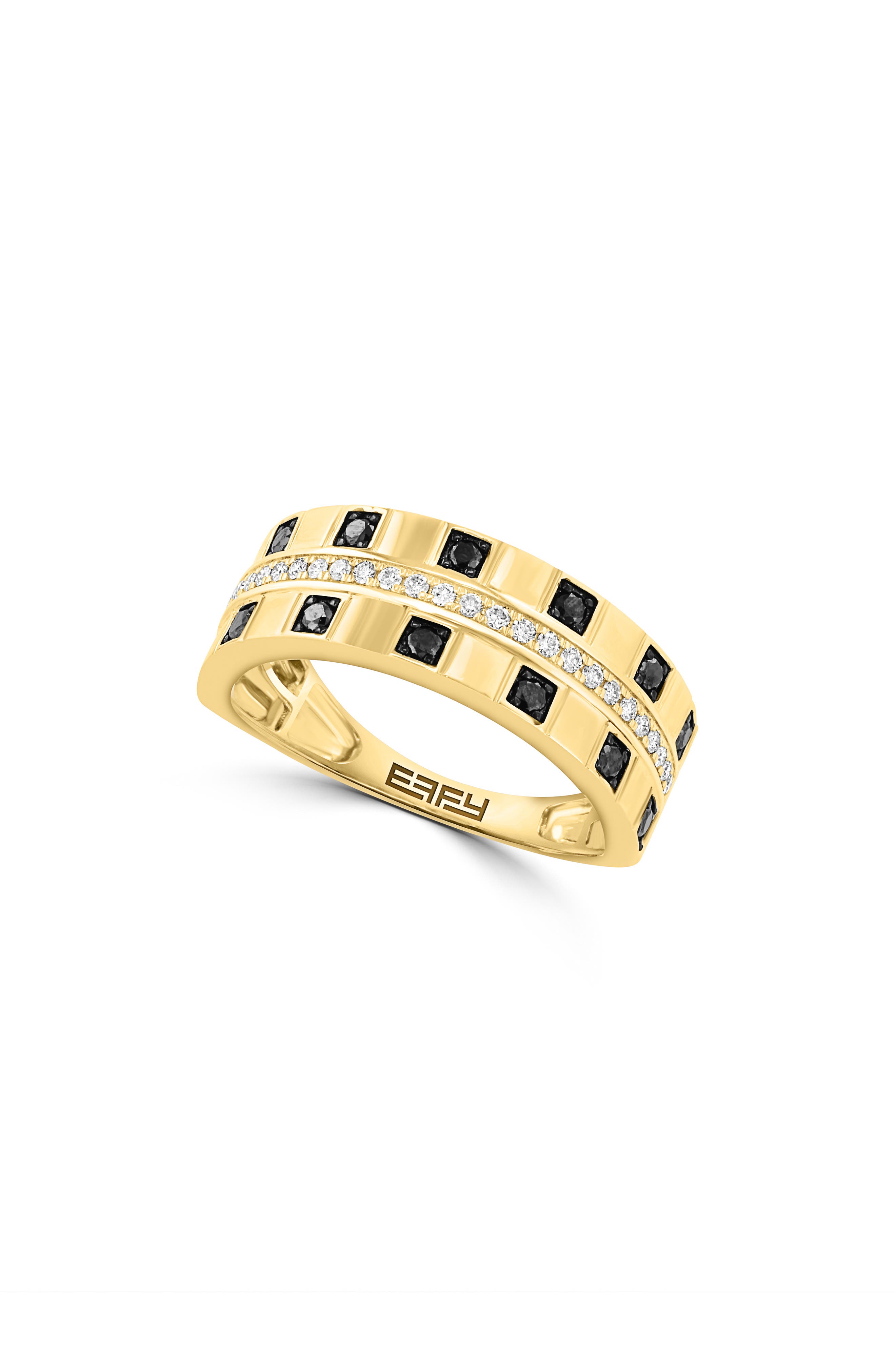 Men's 14K Gold Plated Sterling Silver White & Black Diamond Band Ring