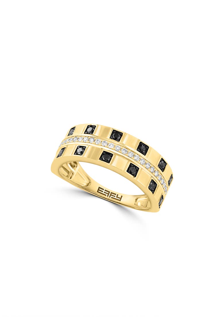 Men's 14K Gold Plated Sterling Silver White & Black Diamond Band Ring, Main, color, BLACK
