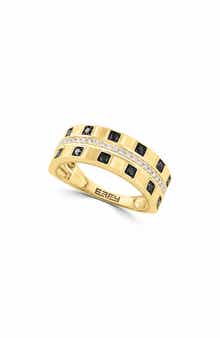 Men's 14K Gold Plated Sterling Silver White & Black Diamond Band Ring