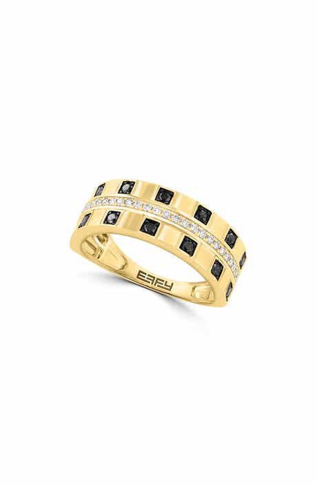 Men's 14K Gold Plated Sterling Silver White & Black Diamond Band Ring