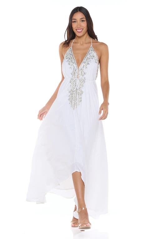 Ranee's Ranees Plunge Neck Halter Maxi Dress In White