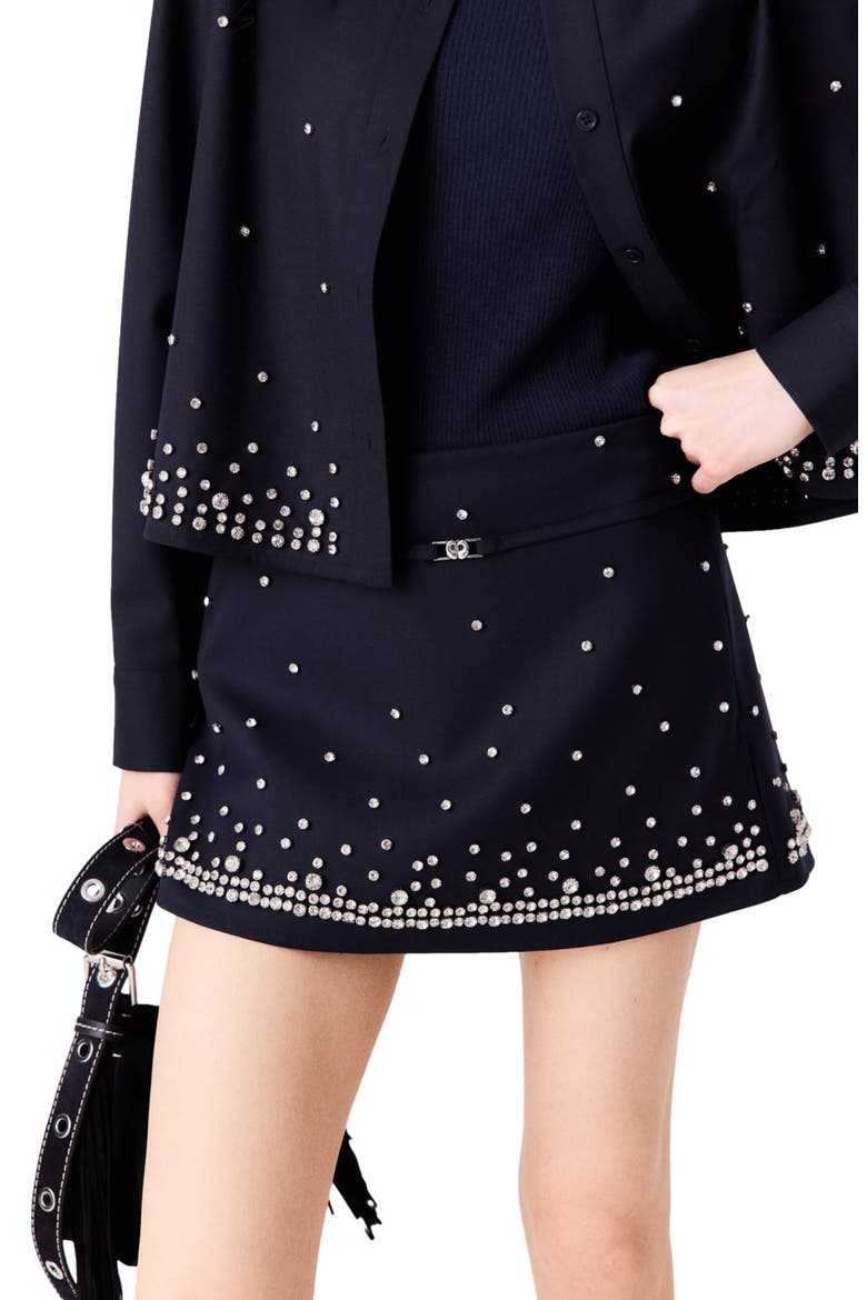Rhinestone layered skort, Alternate, color, Navy