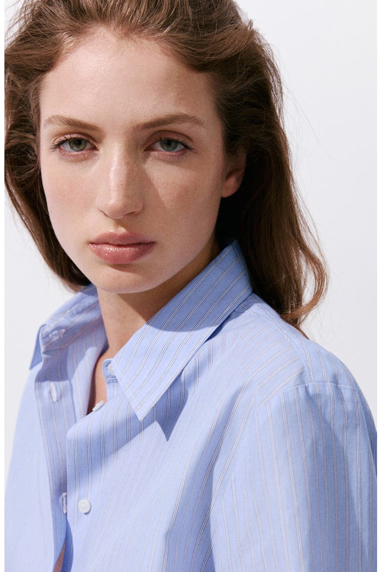 Stripe Cotton Blend Poplin Button-Up Shirt, Alternate, color, SKY BLUE