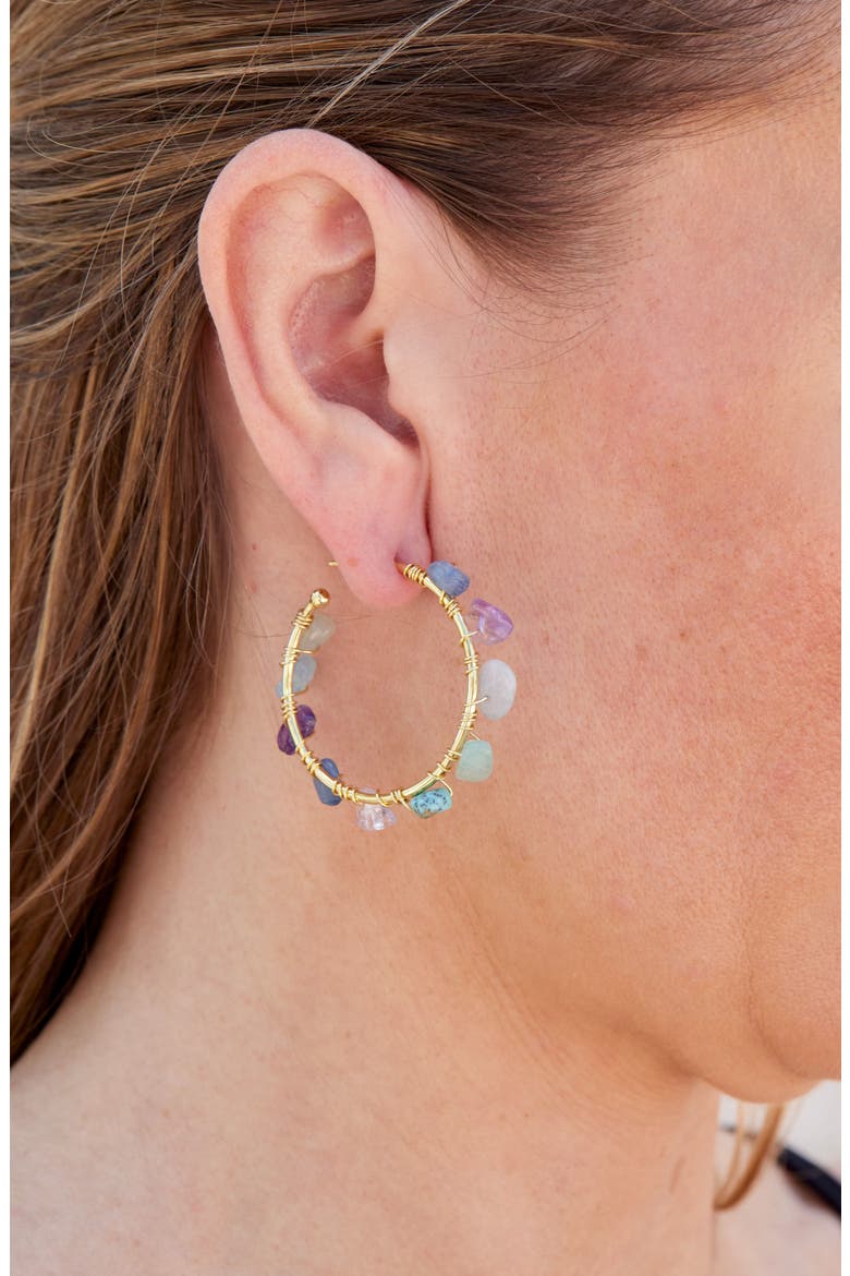 Semiprecious Wrapped Gemstone Hoop Earrings, Alternate, color, YELLOW