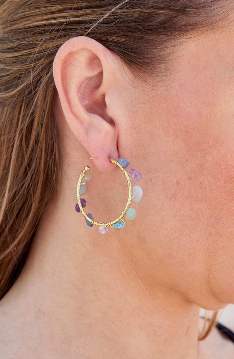 SAVVY CIE JEWELS Semiprecious Wrapped Gemstone Hoop Earrings, Alternate, color, Yellow