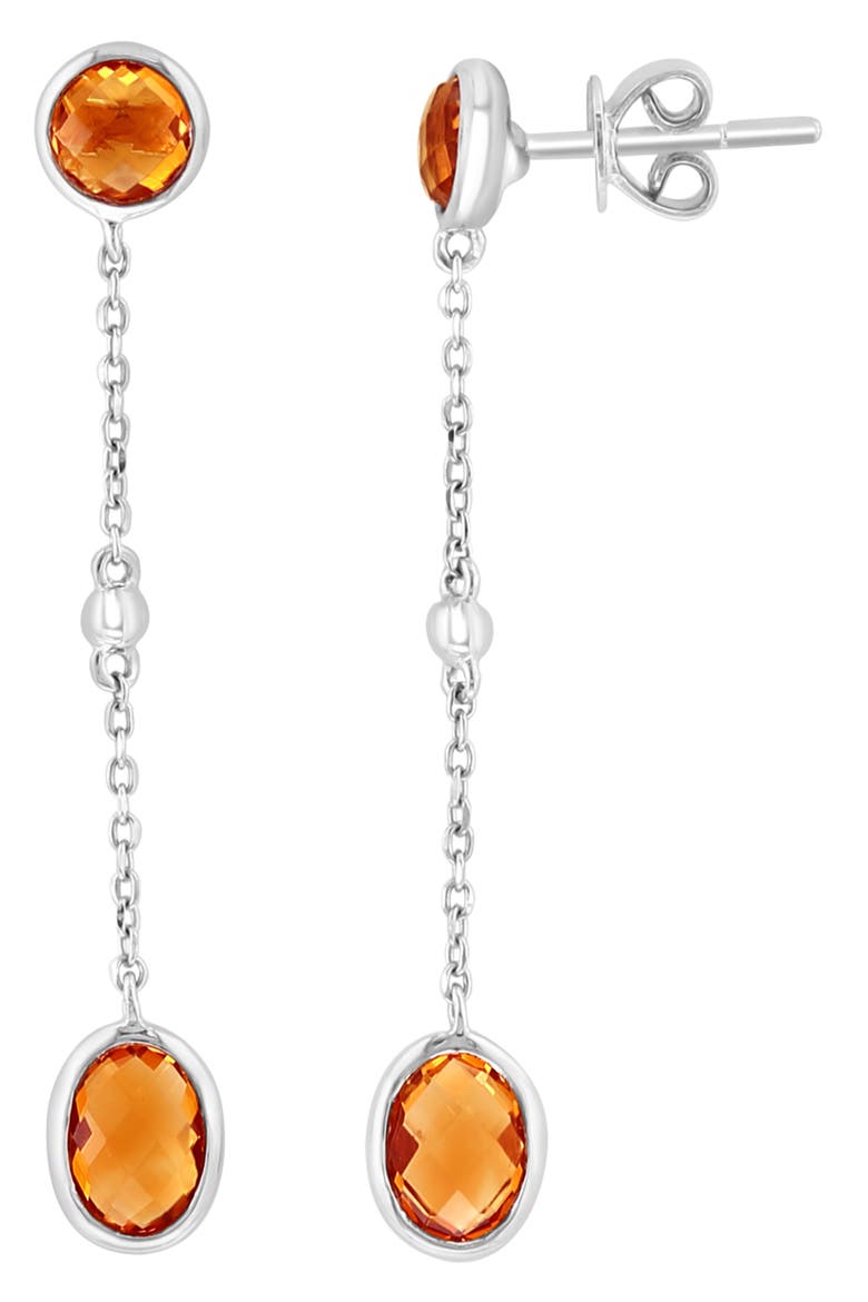 Sterling Silver Oval Citrine Linear Drop Earrings, Main, color, YELLOW