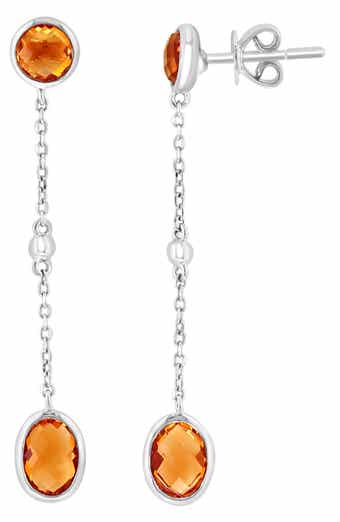 Sterling Silver Oval Citrine Linear Drop Earrings
