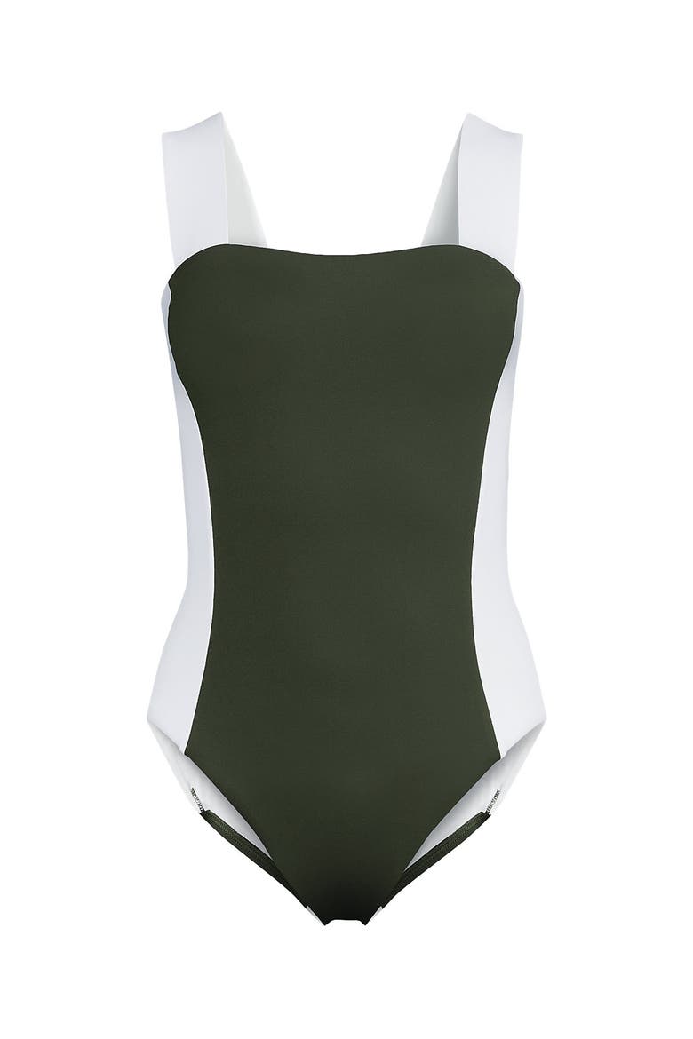 Square Neck High Leg One Piece Swimsuit, Alternate, color, Rich Olive Green/White