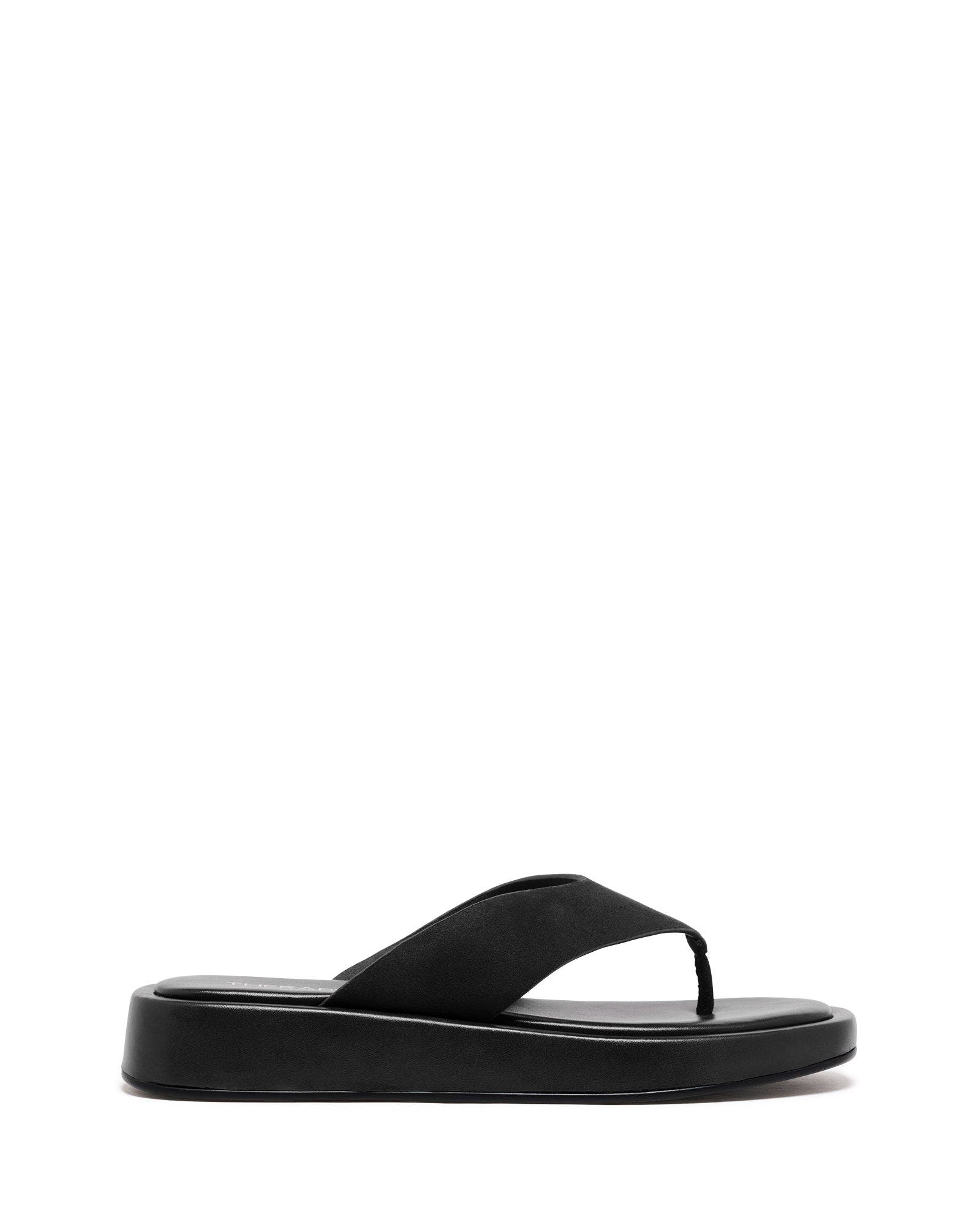 Veda Open Square Toe Sandal, Alternate, color, Black Faux Suede