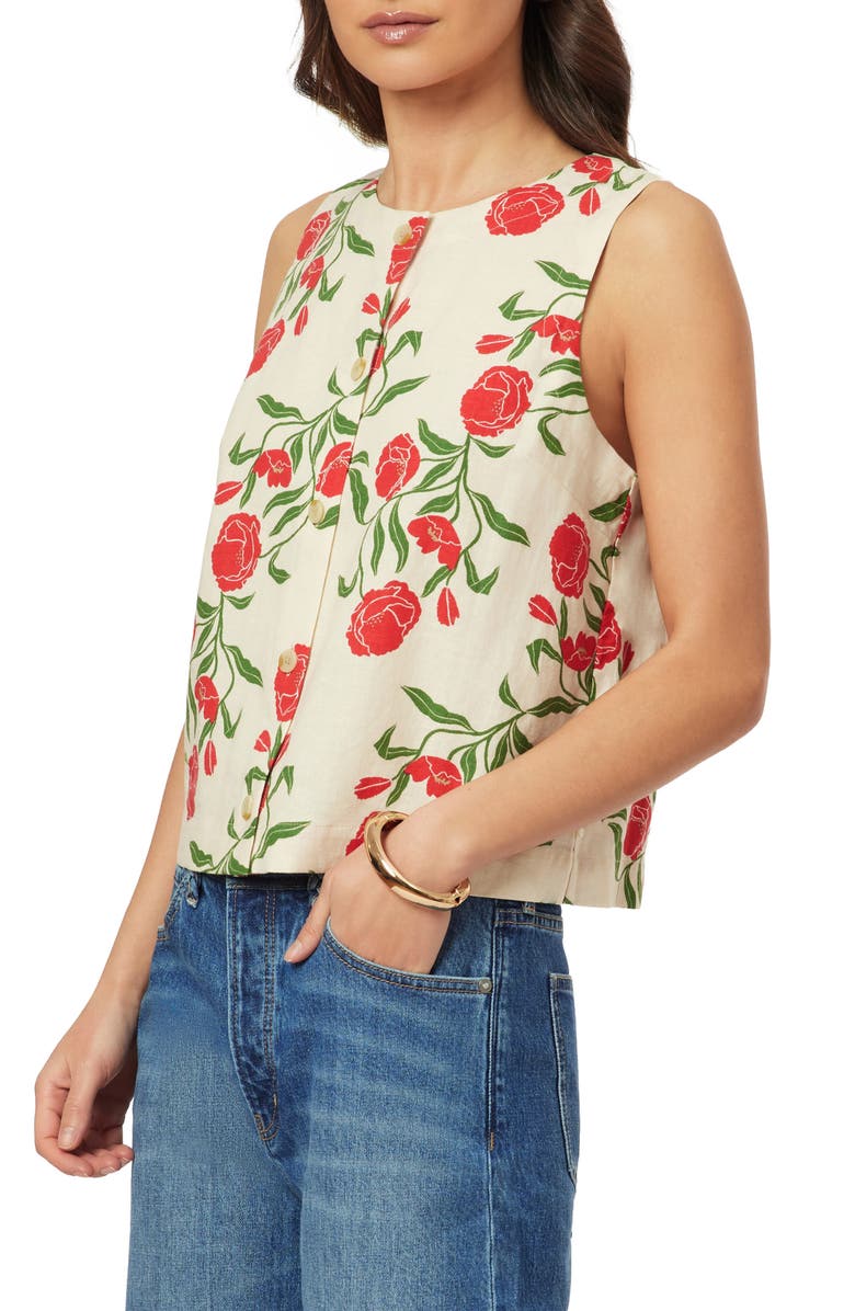 Scotch & Soda Sleeveless Linen Blend Button-Up Shirt, Alternate, color, Whitecap Allover Floral