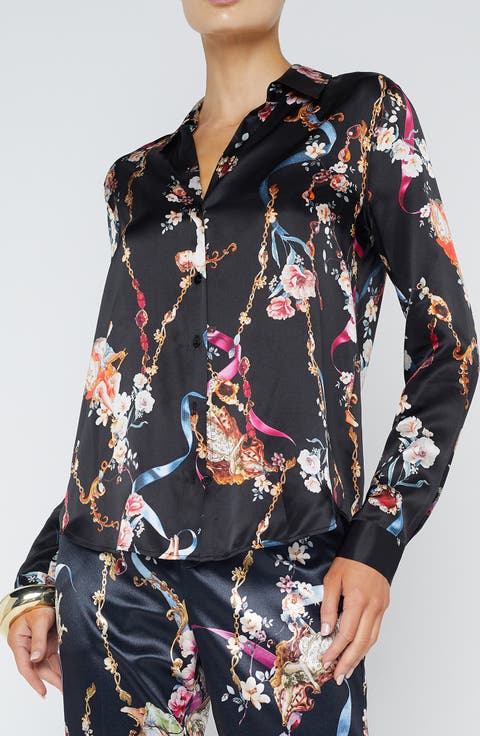 Tyler Floral Print Long Sleeve Silk Shirt