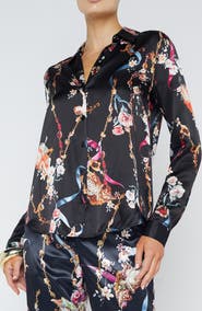 L'AGENCE Tyler Floral Print Long Sleeve Silk Shirt