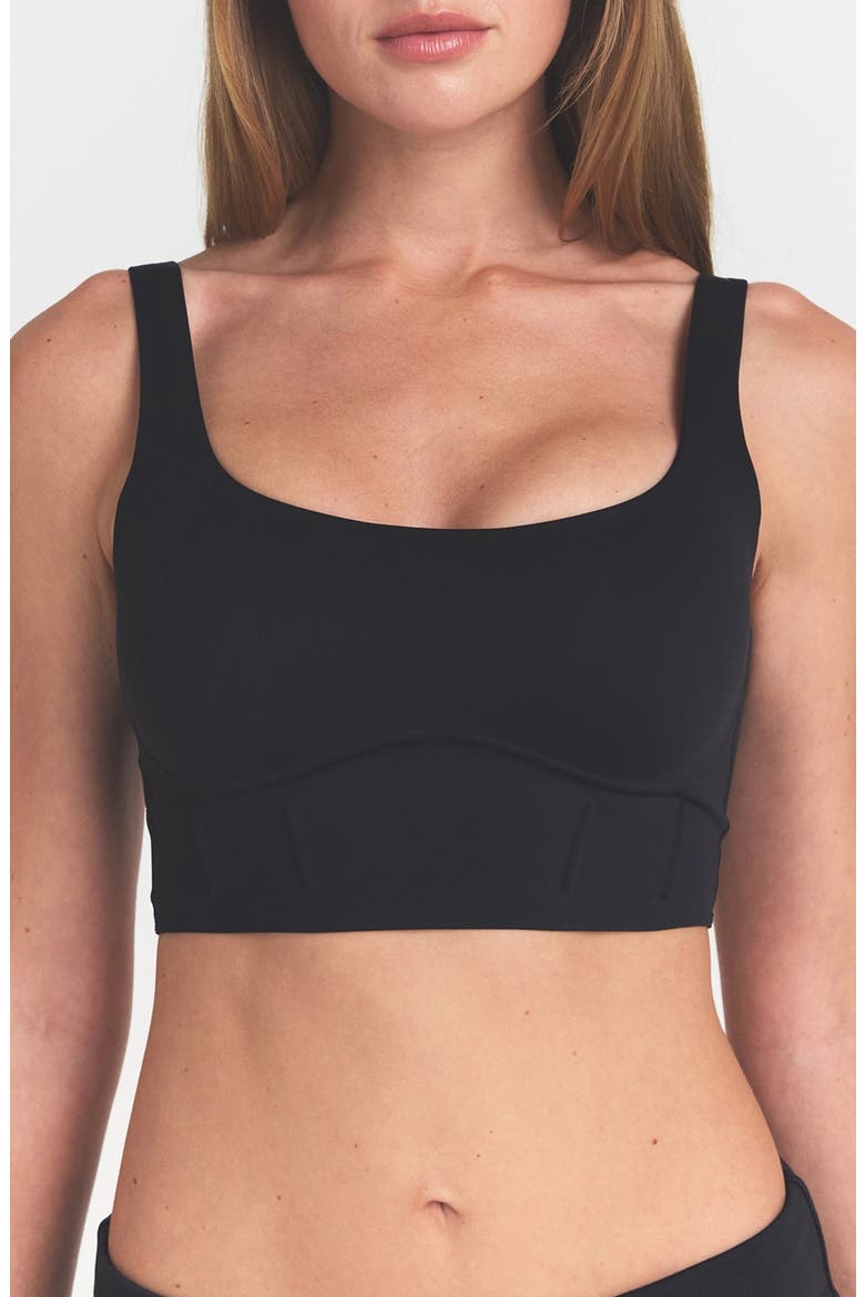 Matte Longline Corset Bra, Alternate, color, NSKM OBSIDIAN