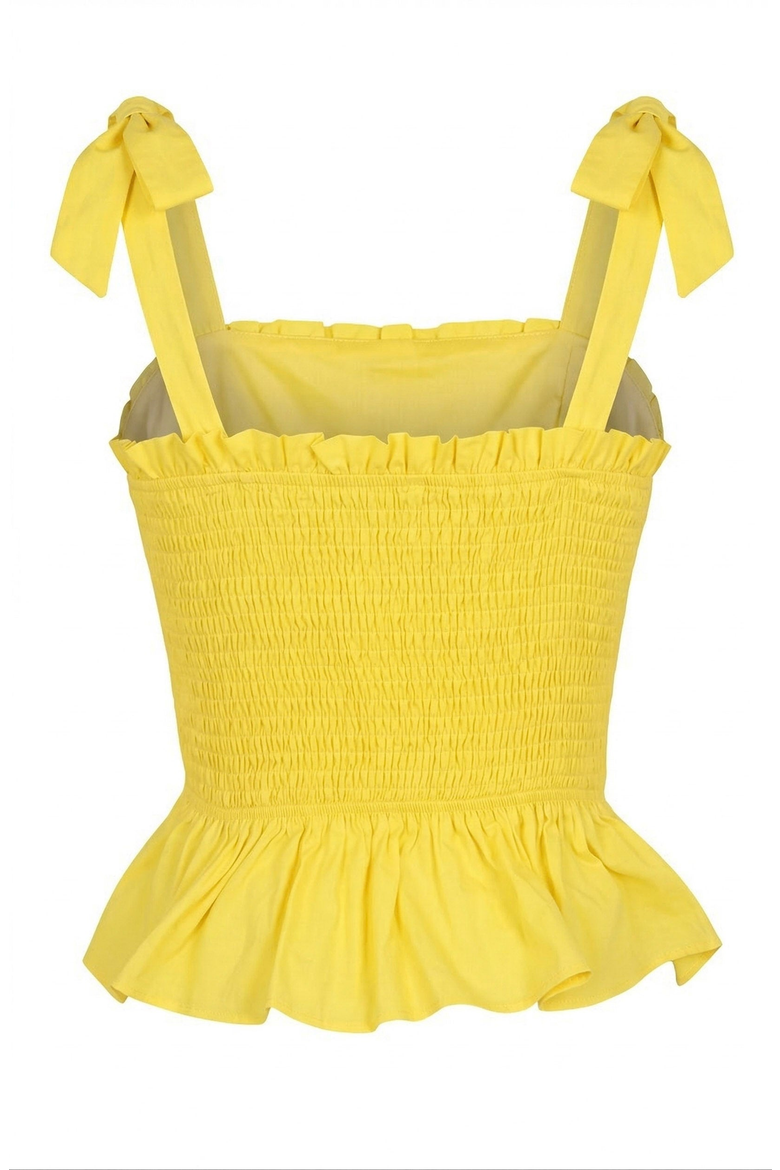 Smocked Peplum Top with Bow Tie Straps and Ruffle Hem, Alternate, color, Yellow