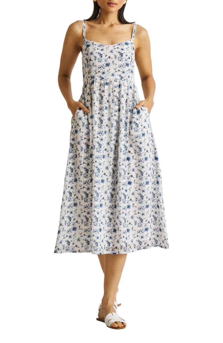 Reistor Strappy Gathered Midi Dress, Alternate, color, Wisteria Whimsy