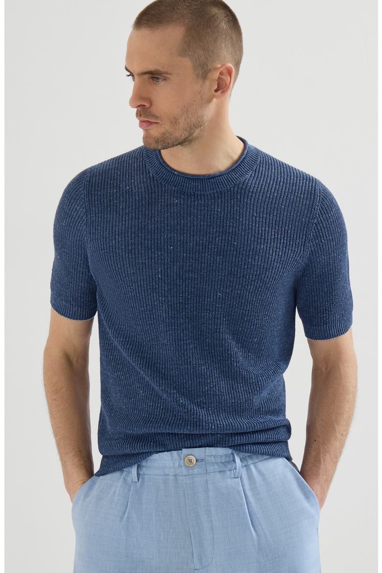 Linen and cotton T-shirt, Alternate, color, Denim