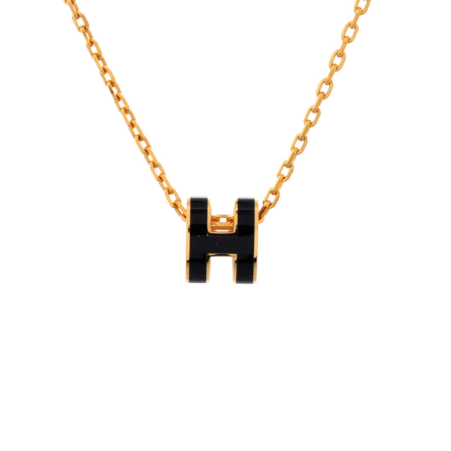 Pre-Owned Hermes Pop H Pendant Chain Necklace Metal and Enamel Mini, Main, color, Black