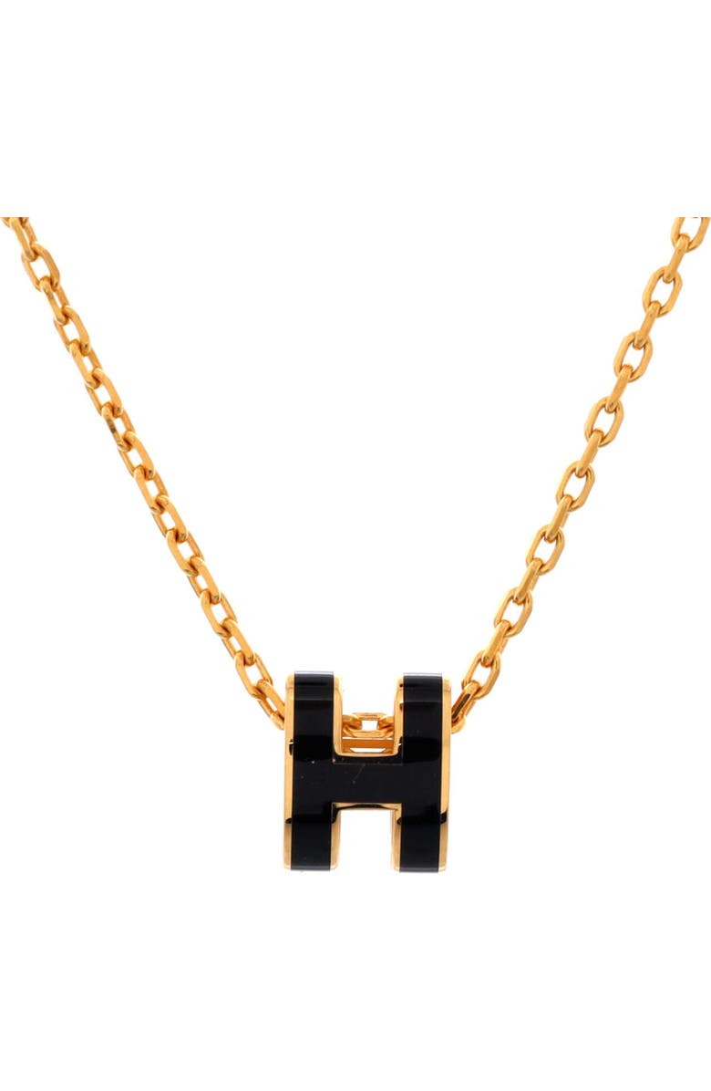 Pre-Owned Hermes Pop H Pendant Chain Necklace Metal and Enamel Mini, Main, color, Black
