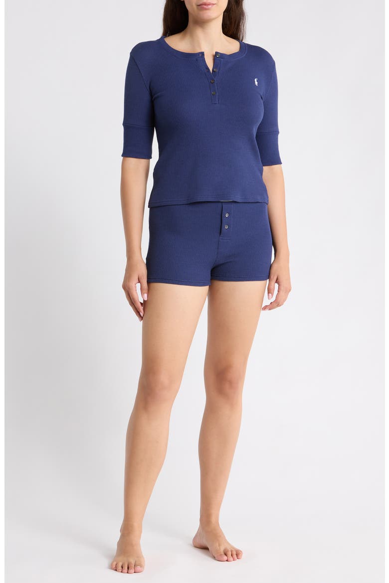 Rib Henley Shirt & Shorts Pajama Set, Main, color, NAVY