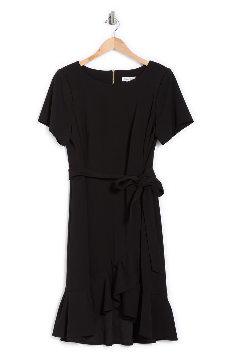 Calvin Klein Short Sleeve Ruffle Faux Wrap Dress, Alternate, color, 