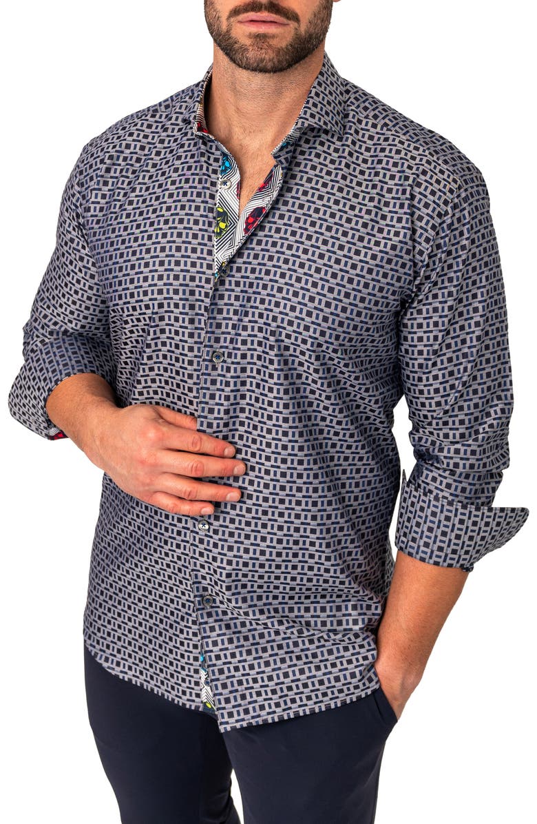 Maceoo Einstein Geo Print Contemporary Fit Button-Up Shirt, Alternate, color, Grey