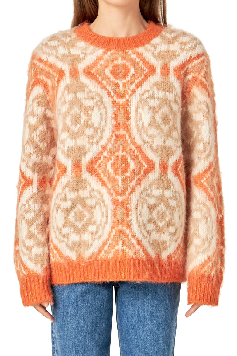 Medallion Crewneck Sweater, Main, color, ORANGE