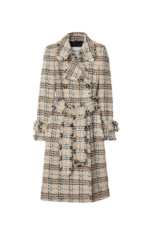 Burberry Check Bouclé Coat In String/fossil