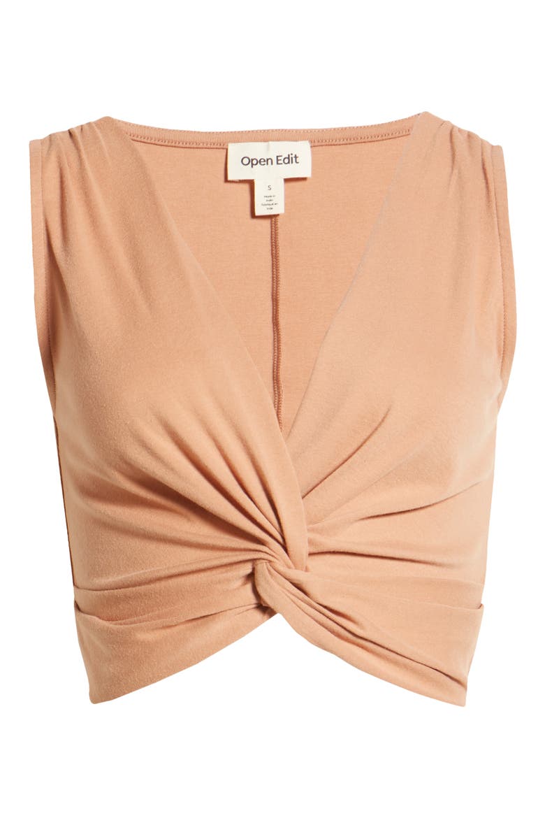 Knot Front Organic Cotton Blend Crop Top, Alternate, color, TAN MOCHA