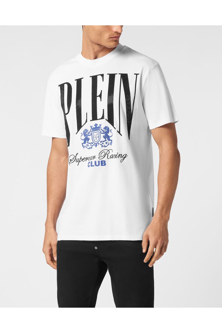 Jersey T-Shirt Round Neck Ss Strass Cars Racing Men, Main, color, white