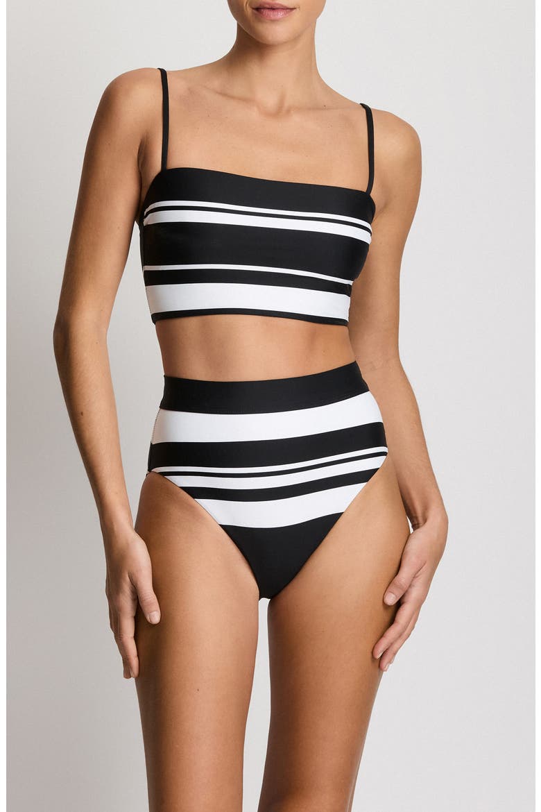 Stripe Longline Bikini Top, Alternate, color, BLACK/WHITE