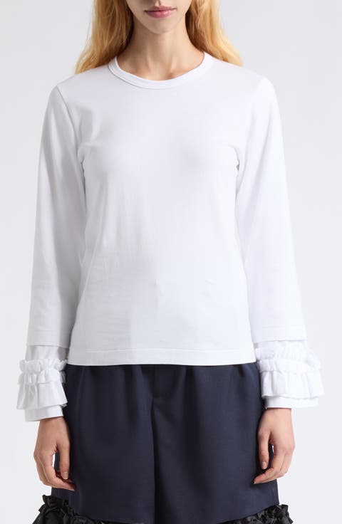 Ruffle Cuff Long Sleeve Cotton Top