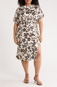 Renee C Floral Short Sleeve Satin Midi Dress