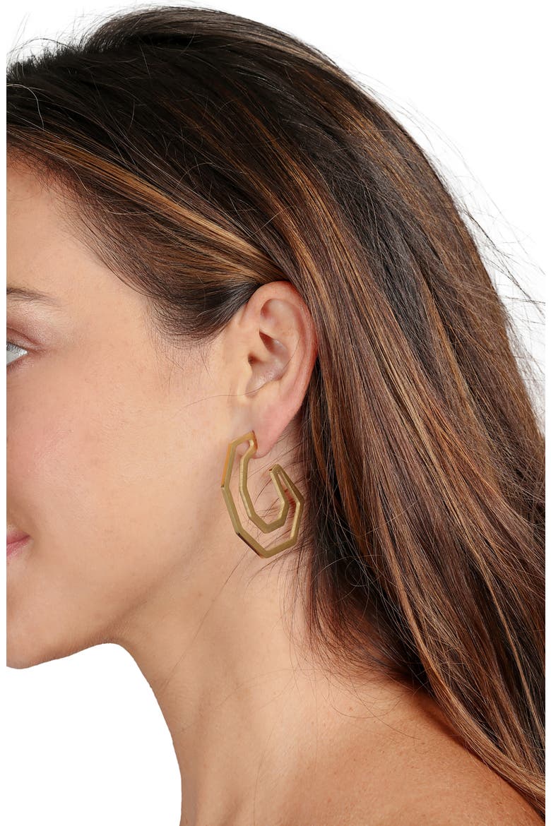 Modern Hexagon Hoop Earrings, Alternate, color, GOLD