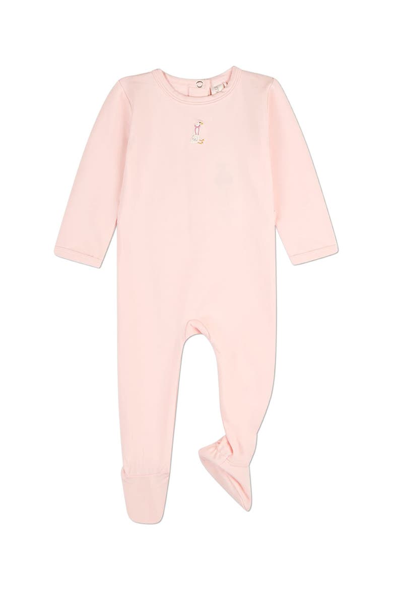Baby Sitting Goose Embroidered Footie, Main, color, Barely Pink