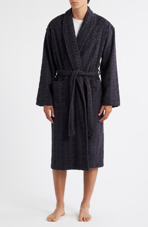 Textured Cotton Terry Cloth Shawl Collar Robe