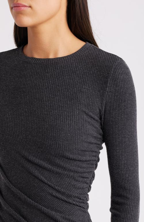 Shop Nation Ltd Penn Long Sleeve Rib Body-con Midi Dress In Dark Charcoal Heather