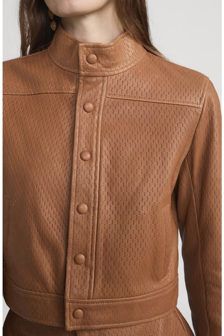 The Leather Trucker Jacket, Alternate, color, OCHRE