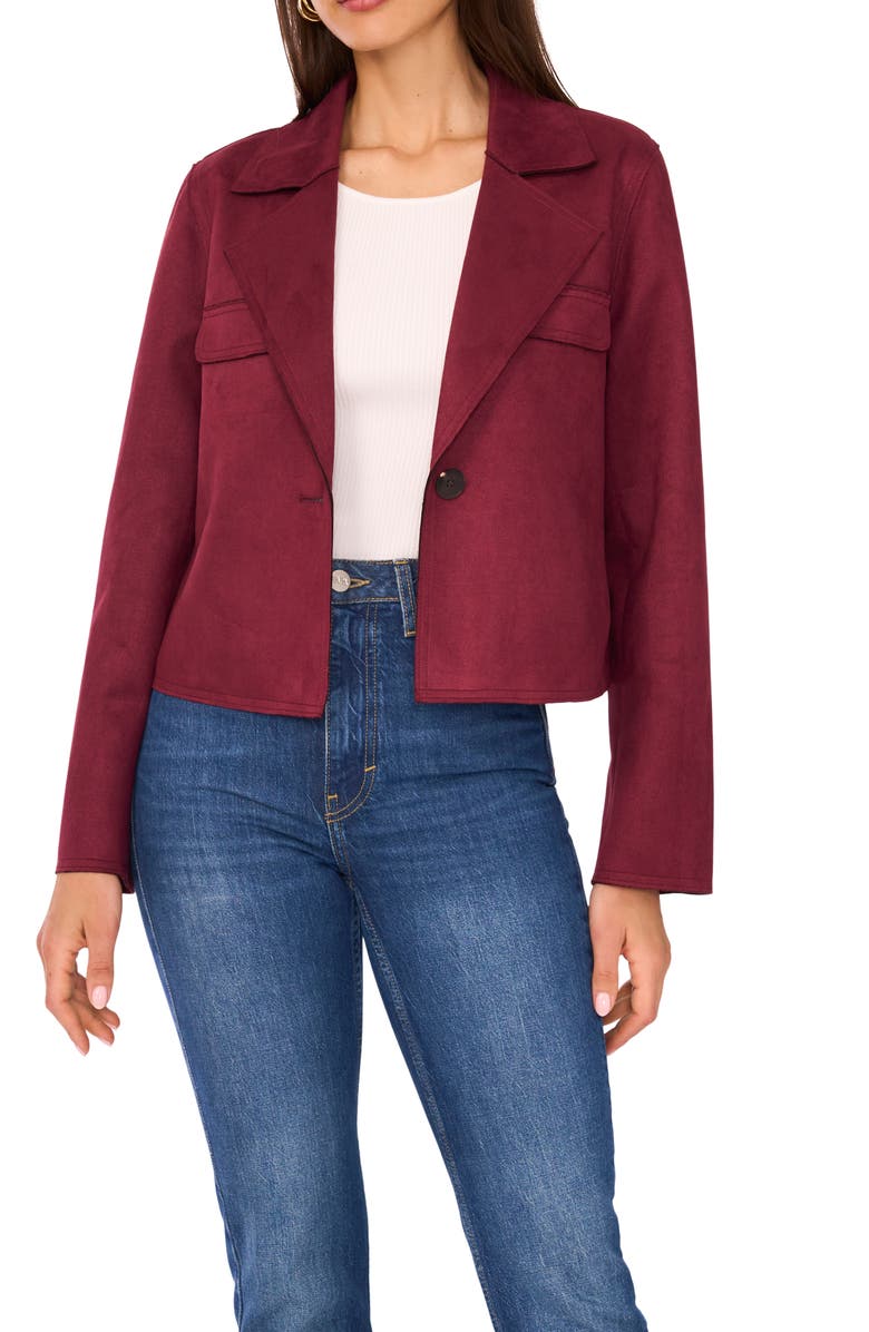 Vince Camuto One-Button Faux Suede Jacket, Main, color, Grape Wine