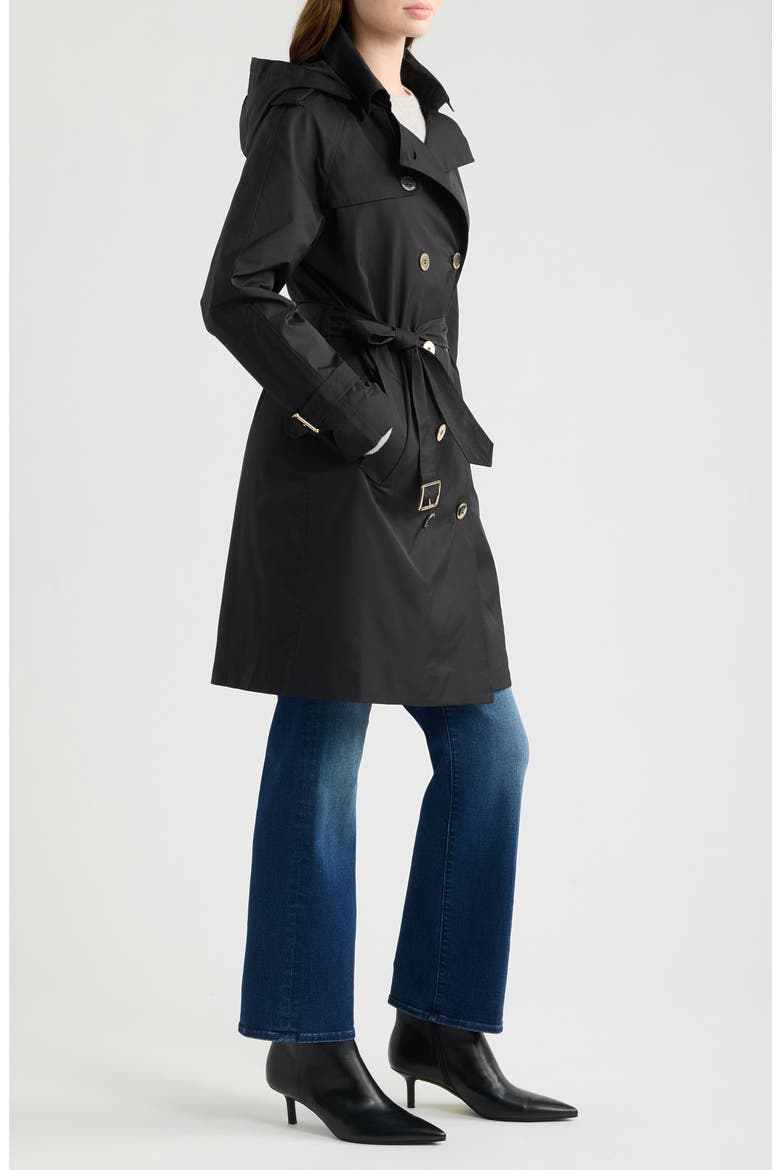 Hooded Trench Coat, Alternate, color, BLACK