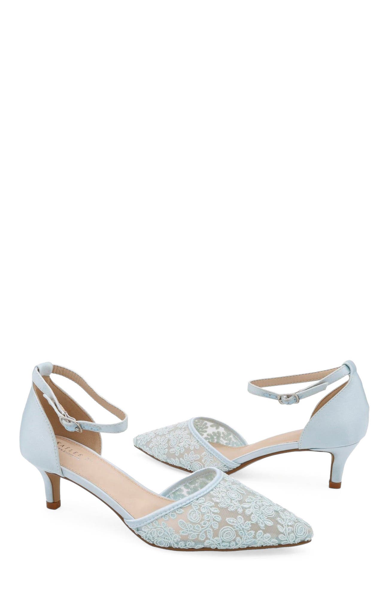 Claudia Crochet Lace Wedding Kitten Heel, Alternate, color, Light Blue