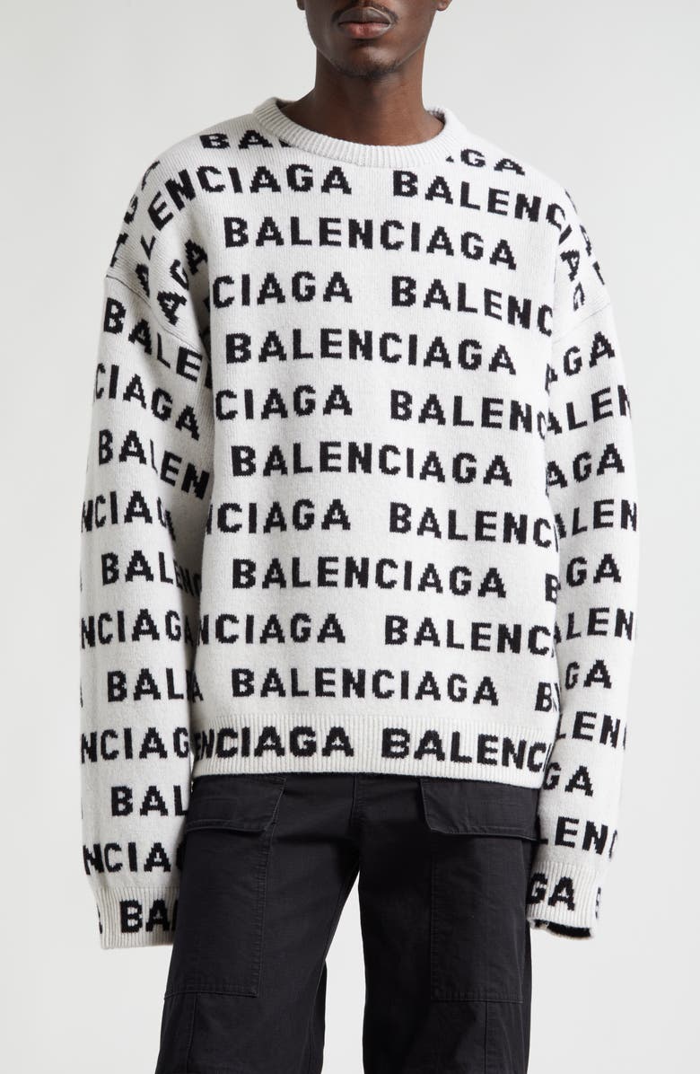 Balenciaga Allover Logo Wool Blend Crewneck Sweater, Main, color, 