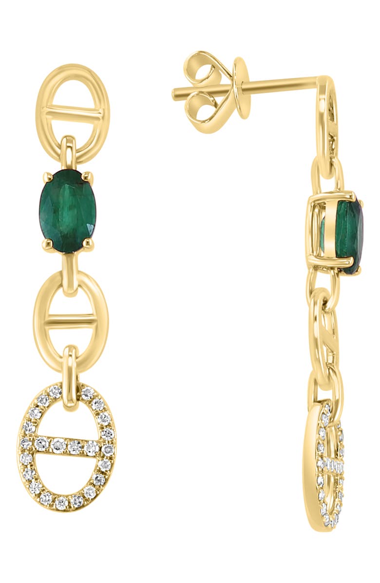 EFFY 14K Gold Emerald & Diamond Pavé Mariner Link Drop Earrings, Main, color,