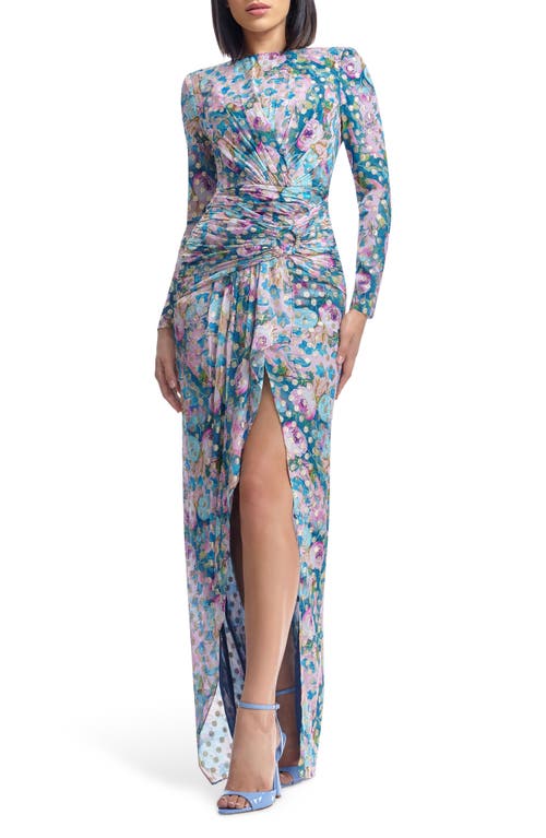 DRESS THE POPULATION DRESS THE POPULATION ROMERA METALLIC FLORAL PRINT GOWN
