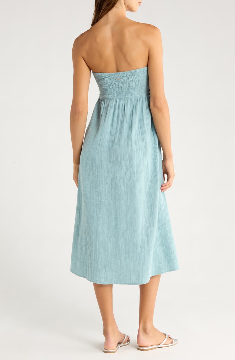 Billabong Off the Coast Smocked Bodice Cotton Midi Dress, Alternate, color, Blue Fog