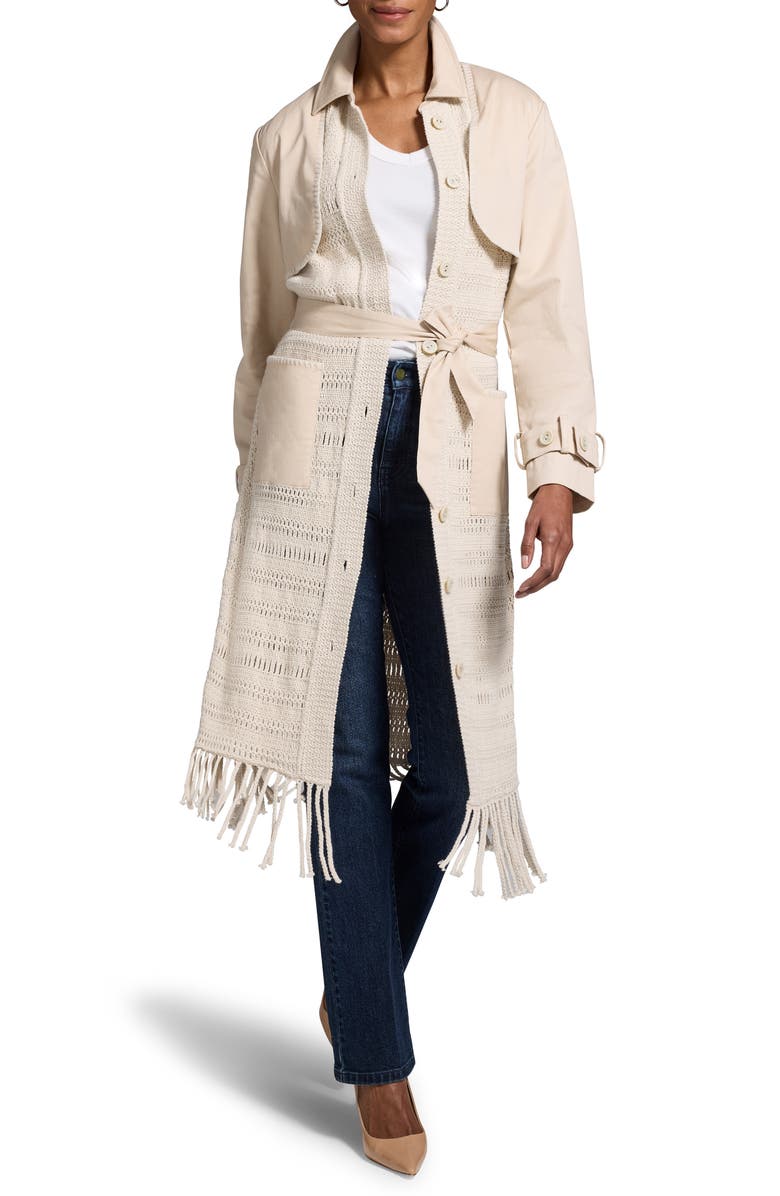NIC+ZOE Mixed Media Fringe Knit Jacket, Main, color, Cream Multi