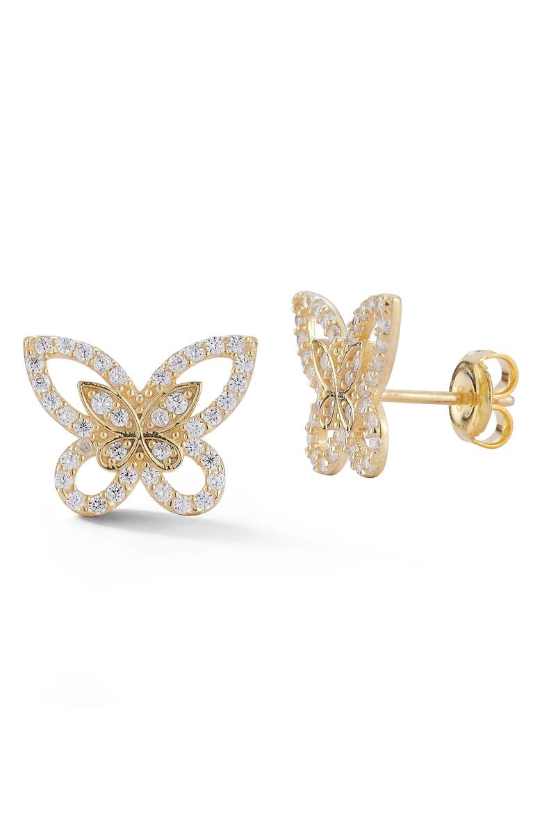 SPHERA MILANO 14K Gold Plated Sterling Silver CZ Butterfly Stud Earrings, Main, color, Gold